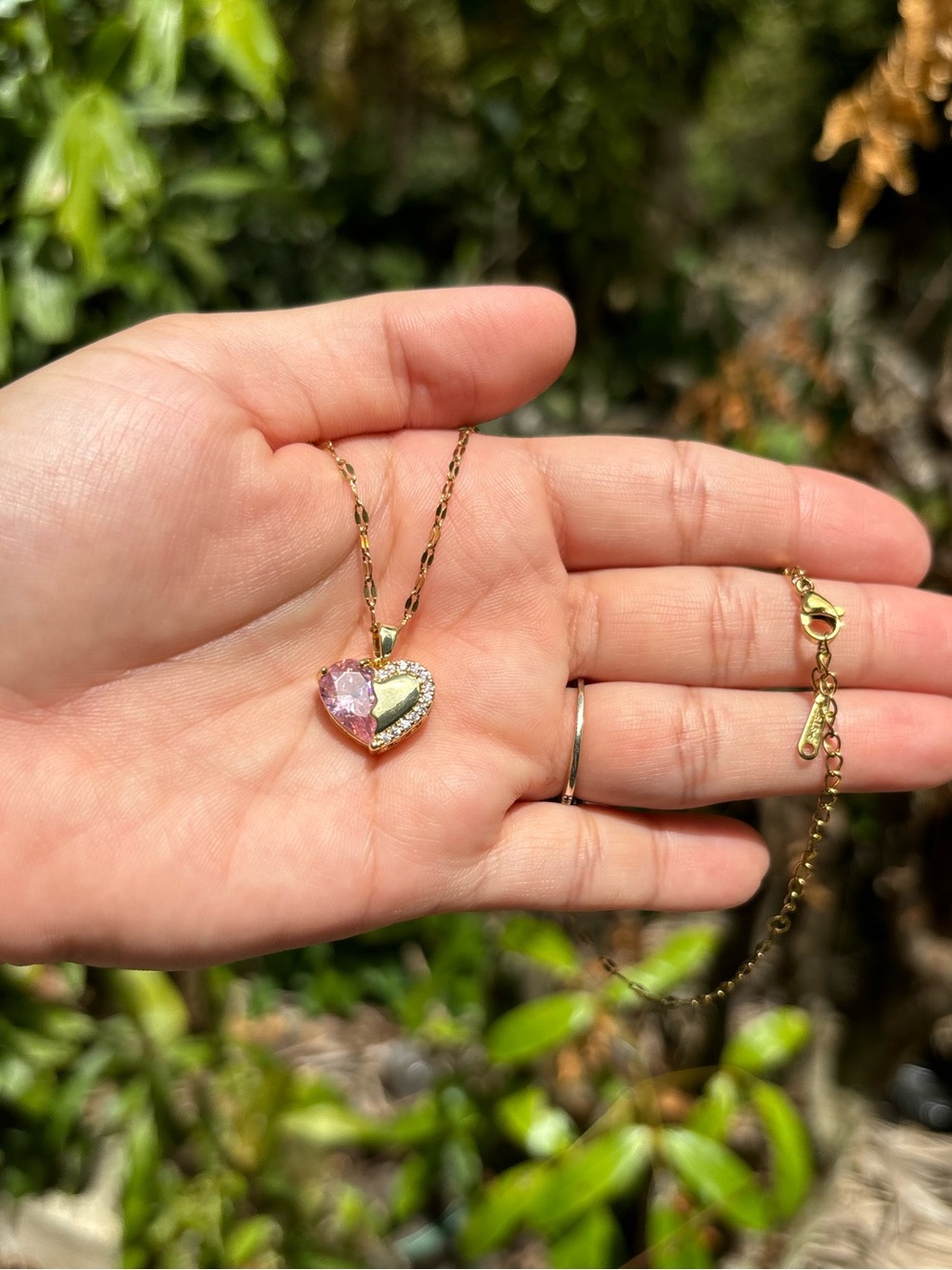 18K Gold Plated Stainless Steel Pink Diamond Necklace